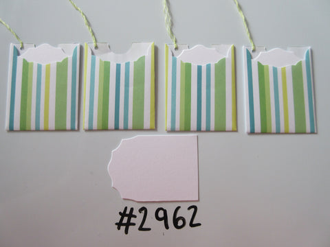 Set of 4 No. 2962 Green, Blue & Yellow Stripe Unique Handmade Gift Tags