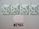 Set of 4 No. 2963 Mixed Green Geometric Pattern Unique Handmade Gift Tags