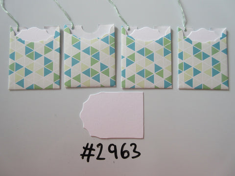 Set of 4 No. 2963 Mixed Green Geometric Pattern Unique Handmade Gift Tags