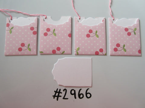 Set of No. 2966 Pink with White Dots & Cherries Unique Handmade Gift Tags