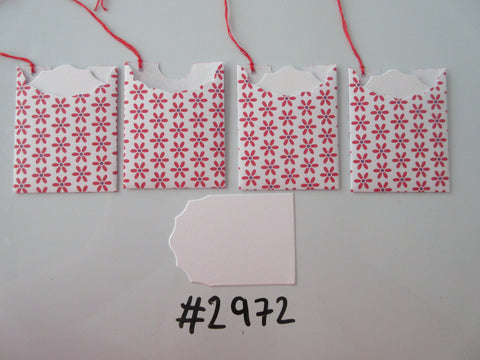 Set of 4 No. 2972 White with Red & Purple Flowers Unique Handmade Gift Tags