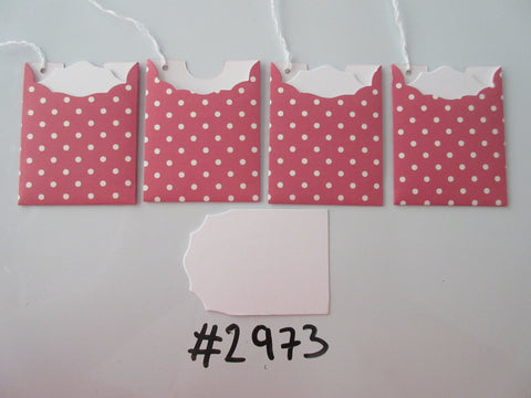 Set of 4 No. 2973 Pink / Red with White Dots Unique Handmade Gift Tags