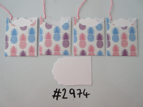 Set of 4 No. 2974 White with Multicoloured Pineapples Unique Handmade Gift Tags