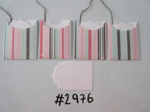 Set of 4 No. 2976 Pink, Blue & Black Stripe Unique Handmade Gift Tags