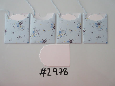 Set of 4 No. 2978 Pale Blue with Flowers Unique Handmade Gift Tags