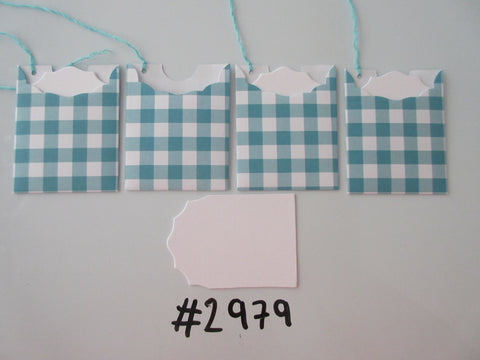 Set of 4 No. 2979 Teal Blue & White Check Unique Handmade Gift Tags