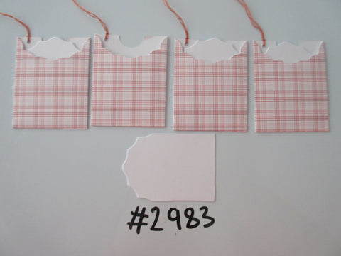 Set of 4 No. 2983 Pink, Orange & Rust Coloured Check Unique Handmade Gift Tags