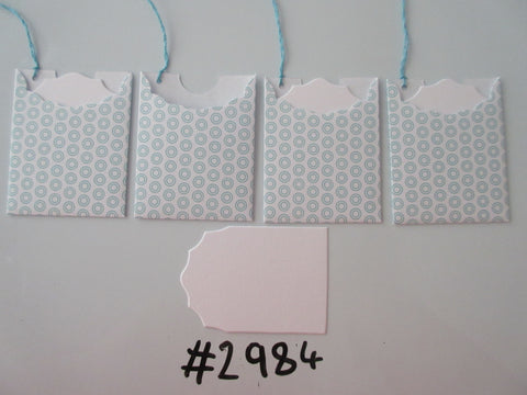 Set of 4 No. 2984 White with Blue Circular Shape Unique Handmade Gift Tags