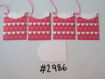 Set of 4 No. 2986 Red with Pink & White Hearts Unique Handmade Gift Tags