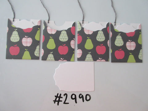 Set of 4 No. 2990 Black with Coloured Apples & Pears Unique Handmade Gift Tags