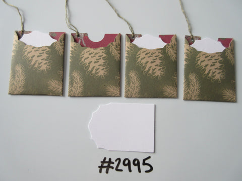 Set of 4 No. 2995 Dark Green with Cream Pine Cones Unique Handmade Gift Tags