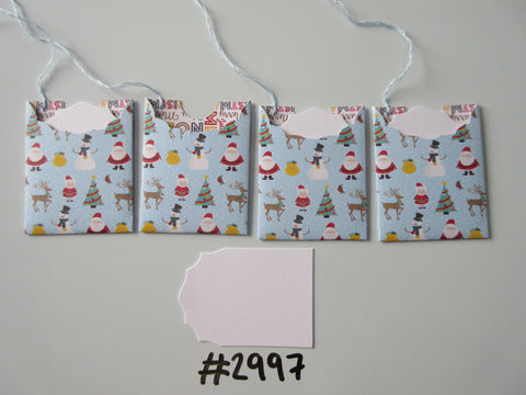 Set of 4 No. 2997 Pale Blue with Christmas Motif Unique Handmade Gift Tags