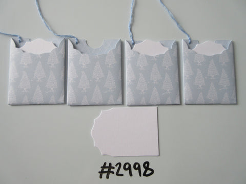 Set of 4 No. 2998 Pale Blue with White Christmas Tree Unique Handmade Gift Tags