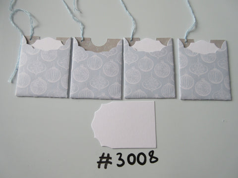 Set of 4 No. 3008 Blue with White Outline Baubles Unique Handmade Gift Tags