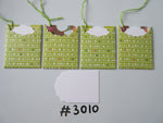 Set of 4 No. 3010 Green with White Triangular Christmas Trees Unique Handmade Gift Tags