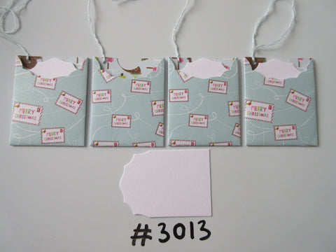 Set of 4 No.3013 Pale Teal with 'Merry Christmas' Postcards Unique Handmade Gift Tags
