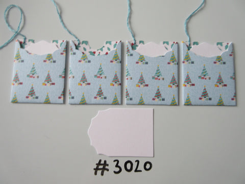 Set of 4 No. 3020 Blue with Christmas Trees & Gifts Unique Handmade Gift Tags