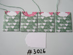 Set of 4 No. 3026 Green with White Geometric Print Unique Handmade Gift Tags