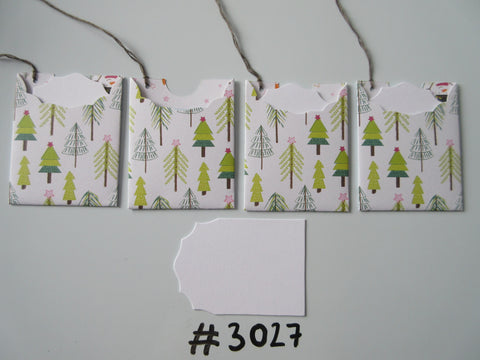 Set of 4 No. 3027 White with Christmas Trees & Stars Unique Handmade Gift Tags