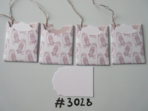Set of 4 No. 3028 White with Dusky Pink Owl Outline Unique Handmade Gift Tags