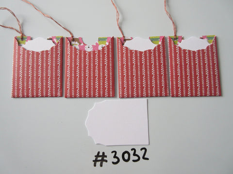 Set of 4 No. 3032 Red with White Knit Style Stripe Unique Handmade Gift Tags