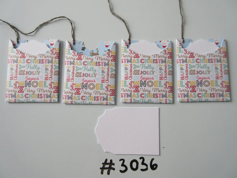 Set of 4 No. 3036 White with Christmas Script & Sentiments Unique Handmade Gift Tags