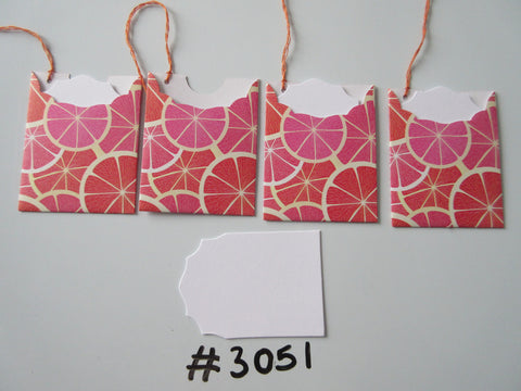Set of 4 No. 3051 Pink & Red Grapefruit / Orange Unique Handmade Gift Tags