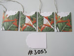 Set of 4 No. 3053 White with Tropical Leaves & Bird of Paradise Unique Handmade Gift Tags