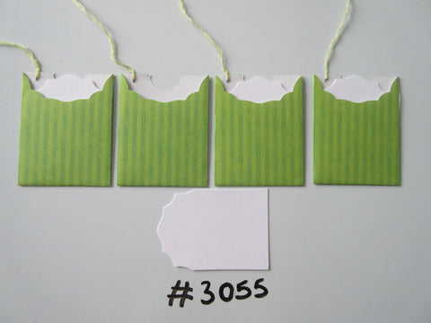 Set of 4 No. 3055 Green Stripe Unique Handmade Gift Tags