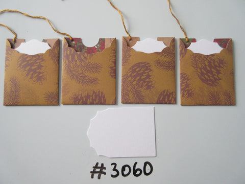 Set of 4 No. 3060 Brown with Pine Cone Outline & Ferns Unique Handmade Gift Tags