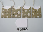 Set of 4 No. 3063 Khaki Green with White & Black Flowers Unique Handmade Gift Tags