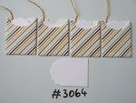 Set of 4 No. 3064 White with Diagonal Stripes Unique Handmade Gift Tags