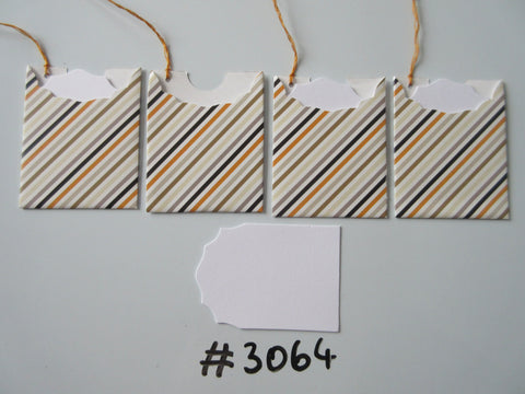 Set of 4 No. 3064 White with Diagonal Stripes Unique Handmade Gift Tags