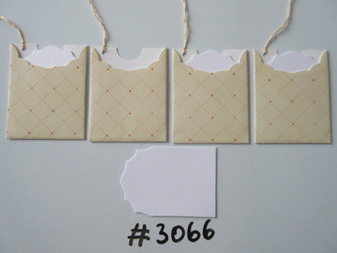 Set of 4 No. 3066 Cream with Orange Diamond Pattern Unique Handmade Gift Tags