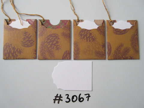 Set of 4 No. 3067 Dark Mustard Colour with Pine Cones & Ferns Unique Handmade Gift Tags