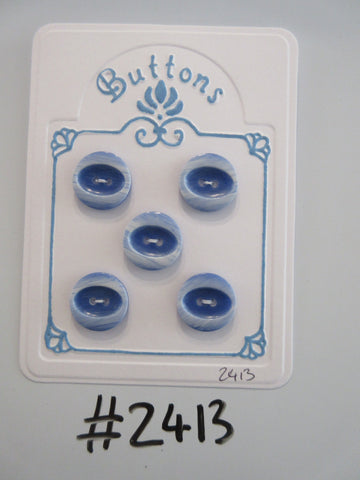 #2413 Lot of 5 Blue Oval / Eclipse Concave Centre Buttons