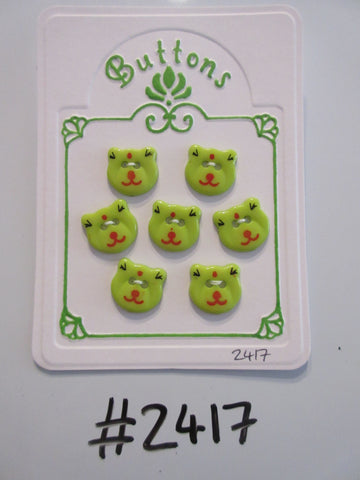 #2417 Lot of 7 Lime Green Bear Face Buttons