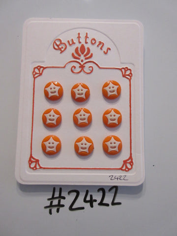 #2422 Lot of 9 Orange with White Star Face Shank Buttons