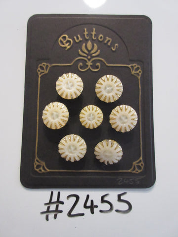 #2455 Lot of 7 Cream & Gold Colour Retro Pin-Wheel Design Buttons