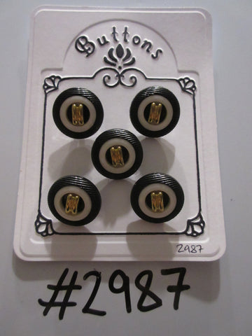 #2987 Lot of 5 Black, White & Gold Colour Buttons