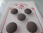 B1077 Lot of 5 Handmade Grey with Red Stripe Fabric Covered Buttons