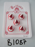 B1087 Lot of 5 Handmade Red & White Christmas Tree Fabric Covered Buttons