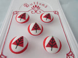 B1087 Lot of 5 Handmade Red & White Christmas Tree Fabric Covered Buttons