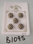 B1095 Lot of 5 Handmade Beige with Cream Embroidered Ovals Fabric Covered Buttons