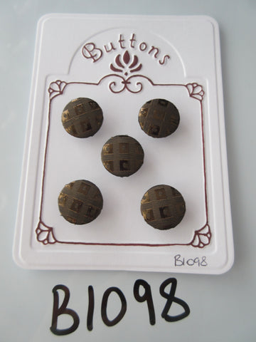 B1098 Lot of 5 Handmade Brown with Shiny Brown Square Detail Fabric Covered Buttons