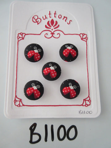 B1100 Lot of 5 Handmade Black with Red Ladybird / Ladybug Fabric Covered Buttons