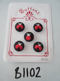 B1102 Lot of 5 Handmade Black with Red Ladybird / Ladybug Fabric Covered Buttons