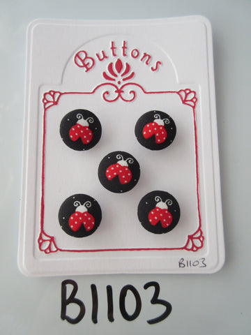 B1103 Lot of 5 Black with Red Ladybird / Ladybug Fabric Covered Buttons