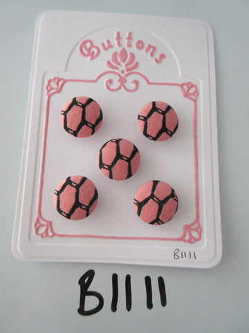 B1111 Lot of 5 Handmade Pink & Black Geometric Print Fabric Covered Buttons