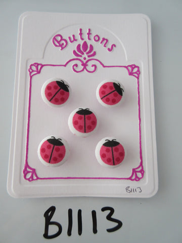 B1113 Lot of 5 Handmade White with Pink Ladybird / Ladybug Fabric Covered Buttons